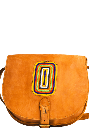 Women's Leather Bag w/Beads - Tan