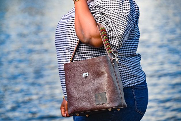 Abelo Leather Mini Bucket Hand Bag - Beaded - Image 3